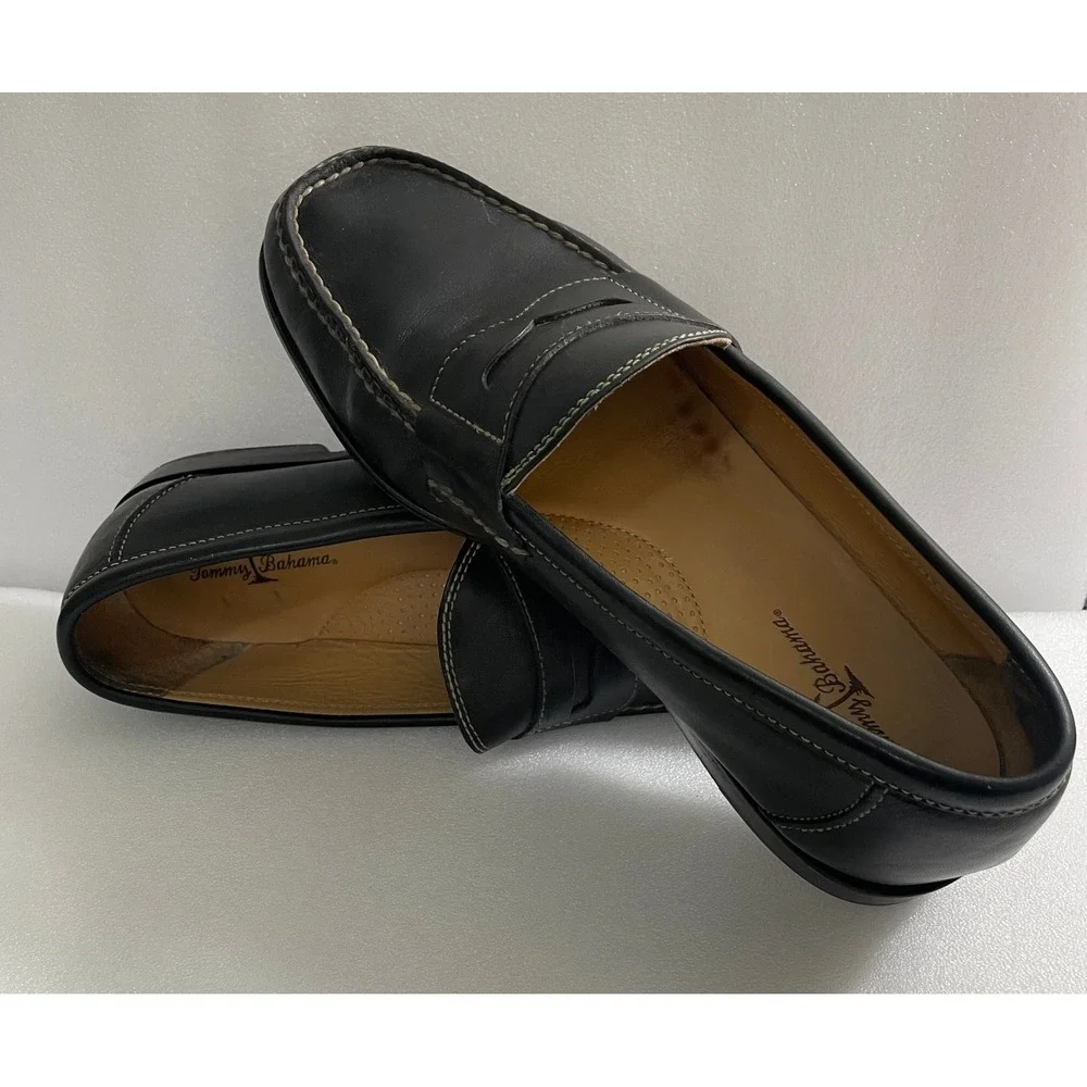 Tommy‎ Bahama TB-255 Mens Black Leather Penny Loafers Size 10.5 M